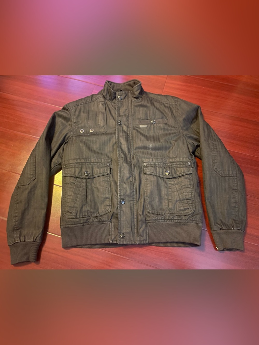 Men's Grey/Olive Utility Bomber Jacket with Ribbed Hem